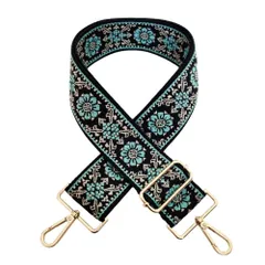 ☆ J（ブラック×ライトブルー花） ☆ ショルダーストラップ ショルダーベルト 刺繍 ショルダーストラップ バッグ 刺繍 幅広 太め ショルダーベルト バッグ用 バック バック用 ショルダーストラップのみ エスニック 交換用 肩掛け 斜めがけ