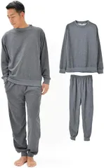 Y's factory スウェット セットアップ メンズ 上下セット ルームウェア 大きいサイズ ゆったり あったか パジャマ(チャコールグレー,  M)