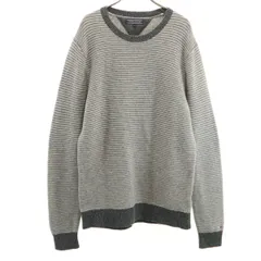 TOMMY HILFIGER トミーヒルフィガー ボーダー柄 長袖 セーター L グレー ニット メンズ 古着