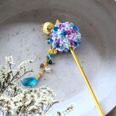 ❁大人かわいいつまみ細工紫陽花かんざし❁ミニボールブーケ・簪・和装髪飾り・和玉かんざし・ボールブーケ・簪・卒業式・入学式・成人式・七五三・着物・和装・浴衣髪飾り・ハンドメイド・ヘアアクセサリー・記念日・行事
