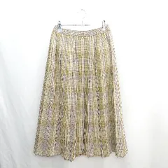 ◇ ⊂ SM2 サマンサ モスモス チェック ロング プリーツ スカート サイズF イエロー系 レディース E  【1411280022979】