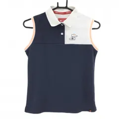 ニューバランスゴルフ ノースリーブポロシャツ ネイビー×白 胸ロゴワッペン 袖口ライン レディース 1(M) ゴルフウェア New Balance