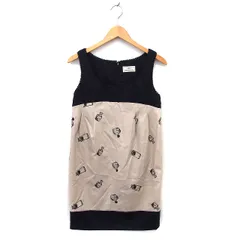 グレースコンチネンタル GRACE CONTINENTAL ワンピース ゆったり ミニ レース タック ウール ノースリーブ 36 ベージュ 黒 ブラック /NT11