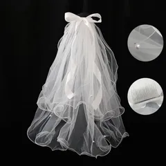 ウェディングベール ベール ヴェール　パール蝶結び付き かわいい 花嫁 結婚式