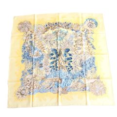 HERMES エルメス カレ 90 スカーフ  L'Ile Deserte 無人島 植物 シルク100％ イエロー系【いおき質店】