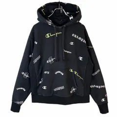 チャンピオンリバースウィーブChampionREVERSEWEAVEプルオーバーパーカーフーディ袖ロゴワッペン総柄ロゴプリント黒ブラック白ホワイトvintageヴィンテージ40710