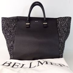 【BELLMER】ベルメール ボストンバッグ ハンドバッグ ブラック ホワイト   レザー 保存袋付き レディース【中古】9-34