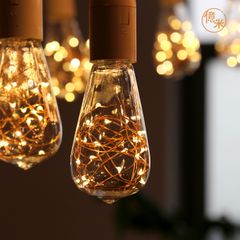 ビアガーデン テラス最適 LED電球 ST64 口金E26 2W(20W相当)きらきら星空効果 銅線ライト 調光非対応 4個入