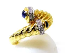 4 K18 YG ＷＧ ゴールド コンビ リング ■ 10号 サファイア ダイヤ 入り 3.2g 指輪 レディース □5Ｇ6DS