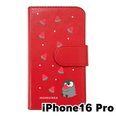 【新品未使用】iPhone16 Pro アイフォン16プロ スマホケース 手帳型 (色：レッド×柄：ペンギンとスイカ)moimoikka ペンギン 動物 flip2-ip16pro-rd-20139