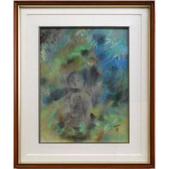 宮木　薫「お地蔵さん」グアッシュ・F6号 国画会会員 一枚の繪で活躍 1995美術年鑑掲載 縁起良し 小竹美術 真作保証