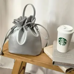 新品 2way 巾着 ショルダー バッグ シルバー 韓国風 カジュアル 巾着バッグ 小さめ 斜めがけ 肩かけ ハンドバッグ フェイクレザー 軽量 長財布 350ml収納 お呼ばれ パーティー レディース 上品 ハンドバッグ プレゼント 贈り物 高級 可愛い 銀