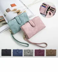 財布 レディース 二つ折り 小銭入れ おしゃれ カードポケット 大容量 軽量 コンパクト コインケース ファスナー ストラップ付 PU マットカラー ブラック ブルー ピンク グレー ミント 免許証ケース 免許証入れ y4 2つ折り財布 ストラップ付