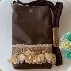 値下げ↓☆ハンドメイド☆インド刺繍☆サコッシュ☆フェイクレザー裏地付☆ブラウン☆ホワイトデー　プレゼント