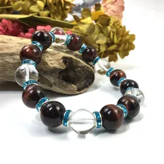 レッドタイガーアイ&水晶 パワーストーン ブレスレット 12mm （ライトブルー）メンズ・レディース　男性・女性　数珠ブレス　開運  [1]