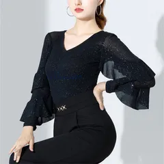 レディース レオタード 上衣 フリル ラテンダンス ウェア 学園祭 公演 舞台衣装 長袖 練習着 トップス モダンダンス教室 発表会 ロンパース イベント 部活  vii3x532126