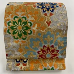 専用帯241 ●川島織物謹製 高級 正絹 六通 袋帯 華文 花文 袋帯 名品 川島織物 落款あり 華文 草花 金銀糸 灰白 六通 正絹