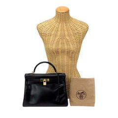 エルメス HERMES ケリー 32 内縫い ボックスカーフ (レザー) GD金具 □D刻印 2000年 ハンドバッグ 手提げかばん トップハンドルバッグ 2WAYバッグ V金具 レディース メンズ ノワール (ブラック) 正規品 中古 mbl16001