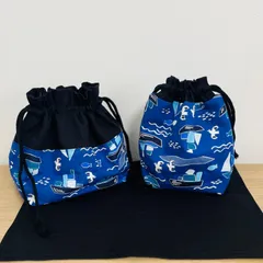 ★お弁当袋.  コップ袋   ランチョンマット3点セット★  ヨット⛵️&かもめさん   ブルー