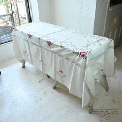 L3705-567 送料込！ 英国ヴィンテージ リネン テーブルクロス ファブリック 花 クロス イギリス