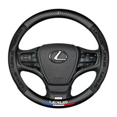 レクサス ハンドルカバー ステアリングカバー RX LX CT EX HS NX ES LX LC GS IS LS LF SC UX 本革 車内装品 高級 牛革 専車ロゴ カーボン調素材 38CM