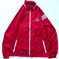 80年代 デサント製 adidas アディダス ADS-200 ナイロンジャケット トレフォイル 刺繍 レッド メンズ M 当時物 ヴィンテージ
