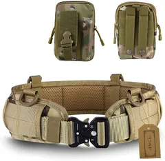 ANCL タクティカルベルト ポーチ付 サバゲー モールシステム 腰袋 作業用(CP迷彩,  Free Size)
