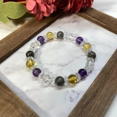 【幸運をもたらす】水晶 アメジスト シトリン ラブラドライト 浄化 開運 天然石 パワーストーンブレスレット 8mm（カット水晶）レディース 女性  数珠ブレス 開運 プレゼント ギフト [h]