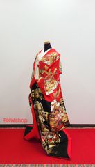 used　色打掛　赤地四季花に金鶏鶴　黒　結婚式　和装　花嫁様　保管箱付き