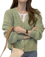L_グリーン [J.STORE] 6色展開 カーディガン 春 秋 トップス ゆったり 夏 春夏 薄め 薄手 韓国 ニット 羽織もの ニットカーディガン フェミニン カーデ オシャレ ユッタリ フワフワ 編み物 日焼け防止 日焼け止め キレイメ カワイイ 大きい