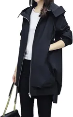 WEARBIE ウェアビー ジップ マウンテンパーカー アウター 春 体型カバー カジュアル 羽織り レディース 長袖 上着 スプリングコート 雨具 梅雨 撥水 きれいめ おしゃれ コクーン ライトアウター 韓国 大きいサイズ(ブラック,  M)