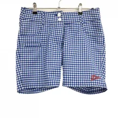 フィラゴルフ ショートパンツ ブルー×白 ロゴ赤 チェック柄 ティー装着可  レディース L ゴルフウェア FILA GOLF
