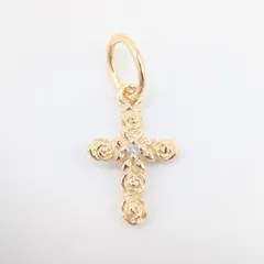 【新品仕上済】アガット/agete 1Pダイヤモンド ペンダントトップ ペンダントヘッド チャーム K10YG-0.5g D：0.01ct クロスモチーフ イエローゴールド