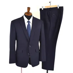 美品 スーツセレクト 2つボタン シングル スーツ L / AB6 ダークネイビー シャドーストライプ 袖口4つ釦 ノータック BLD2058 5TE014 【送料無料】【中古】【メンズビジネス】202505