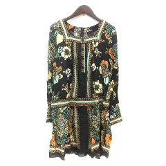 アナスイ ANNA SUI ワンピース ミニ 花柄 長袖 4 黒 ブラック /MNのサムネイル