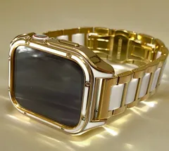 ゴールド　ホワイト　8スクリュー アップルウォッチ ステンベルト セラミック　保護　カバー　ケース メンズ レディー  Apple Watch バンド