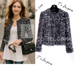 シャネル ジャケット CHANEL 140万 ネイビー クリスタル グリポア 宝石 ボタン 春夏 サマー ツイード ルサージュ カール・ラガーフェルド作品 超美品 36
