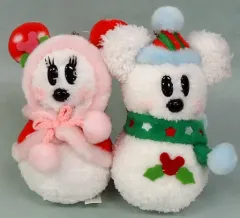 【中古】ぬいぐるみ ミッキー＆ミニー(スノーマン) ぬいぐるみバッジセット 「クリスマス・ファンタジー2010/クリスマス・ウィッシュ2010」 東京ディズニーリゾート限定 