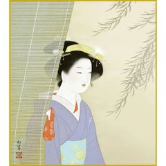 [Shikishi (decorative paper board)] Reproduction of Uemura Shōen's "Cool Breeze" Shikishi, Special Craft Painting, Portrait, Beautiful Woman, Japanese Painting, Masterpiece, Artwork, Replica SKS-K10-017