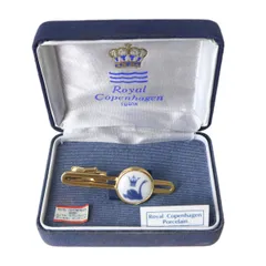 Royal Copenhagen ロイヤルコペンハーゲン タイピン 鶴？ ゴールド×ホワイト×ブルー 箱 53×6.4(mm) モチーフ部直径18.5mm NT Bランクのサムネイル