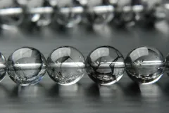 ブラッククラック水晶（黒） 6mm １連（約38cm） パワーストーン 天然石 _R1301-6