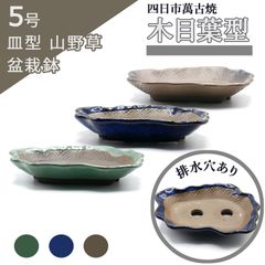 【未使用】盆栽鉢 5号 木目 葉型 陶器 専門店 緑 青 茶 三色 四日市萬古焼 浅型 皿 山野草 雑木 松柏 小品 小さい 約18センチ 植木鉢 苔 おしゃれ うめきち盆栽用品店