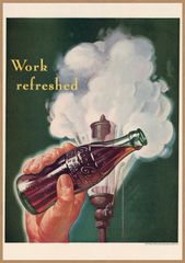 Coca-Cola ボトル イラスト レトロミニポスター B5サイズ 複製広告 ◆ コカコーラ リフレッシュ 蒸気 USAD5-493
