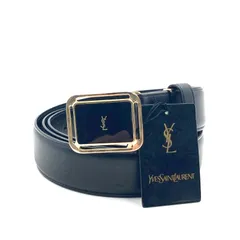 ■タグ付き訳あり品■Yves saint Laurent イヴサンローラン　レザーベルト　牛革　ロゴバックル　YSL ブラック　ゴールド金具　日本製　ウエスト92.5〜97.5cm メンズ