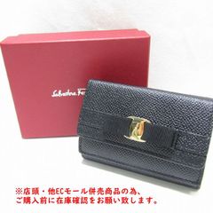 ※併売商品※◆中古美品◆Ferragamo【フェラガモ】ヴァラ三つ折り財布 コンパクトウォレット レザー ブラック レディース　M1045