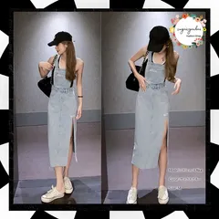 デニム ジャンパースカート スリット入り レディース デニムサロペットスカート オーバーオール おしゃれ カジュアル オールインワン セクシー デニムワンピース 韓国 ストリート アメカジ ジャンスカ 春秋夏 10代 20代 30代 2YTONG-001