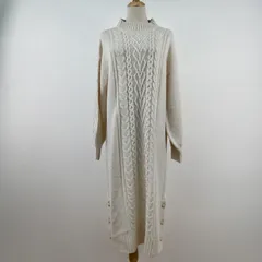 美品 OLIVE des OLIVE オリーブデオリーブ ニットワンピ ケーブル フリーサイズ ロング ボリュームスリーブ 袖たっぷりクリーム アイボリー