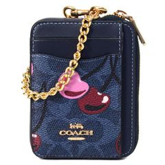 コーチ カードケース COACH コーティングキャンバス レザー シグネチャー さくらんぼ チェリー チェーン ジップ カードポーチ 定期入れ 名刺入れ コインケース デニムマルチ CZ468