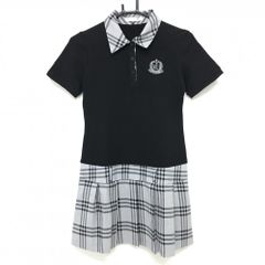 Kiss on the Green Short-Sleeve Polo Dress, Black x Gray, Checkered Collar and Skirt, Women's Golf Wear