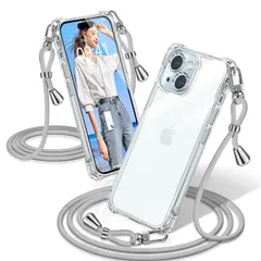 【迅速発送】iPhone 15 Plus ケース クリア ショルダー 耐衝撃 iPhone15Plus スマホケース 透明 織りストラップ付き 肩がけ 首掛け 紐付き アイフォン15Plus カバー 縄掛け シングルショルダーロープ 斜めがけ 調節可能なショル